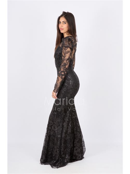 abito lungo sirena ricamato paiette MARICLA ELEGANCE | FI6949NERO